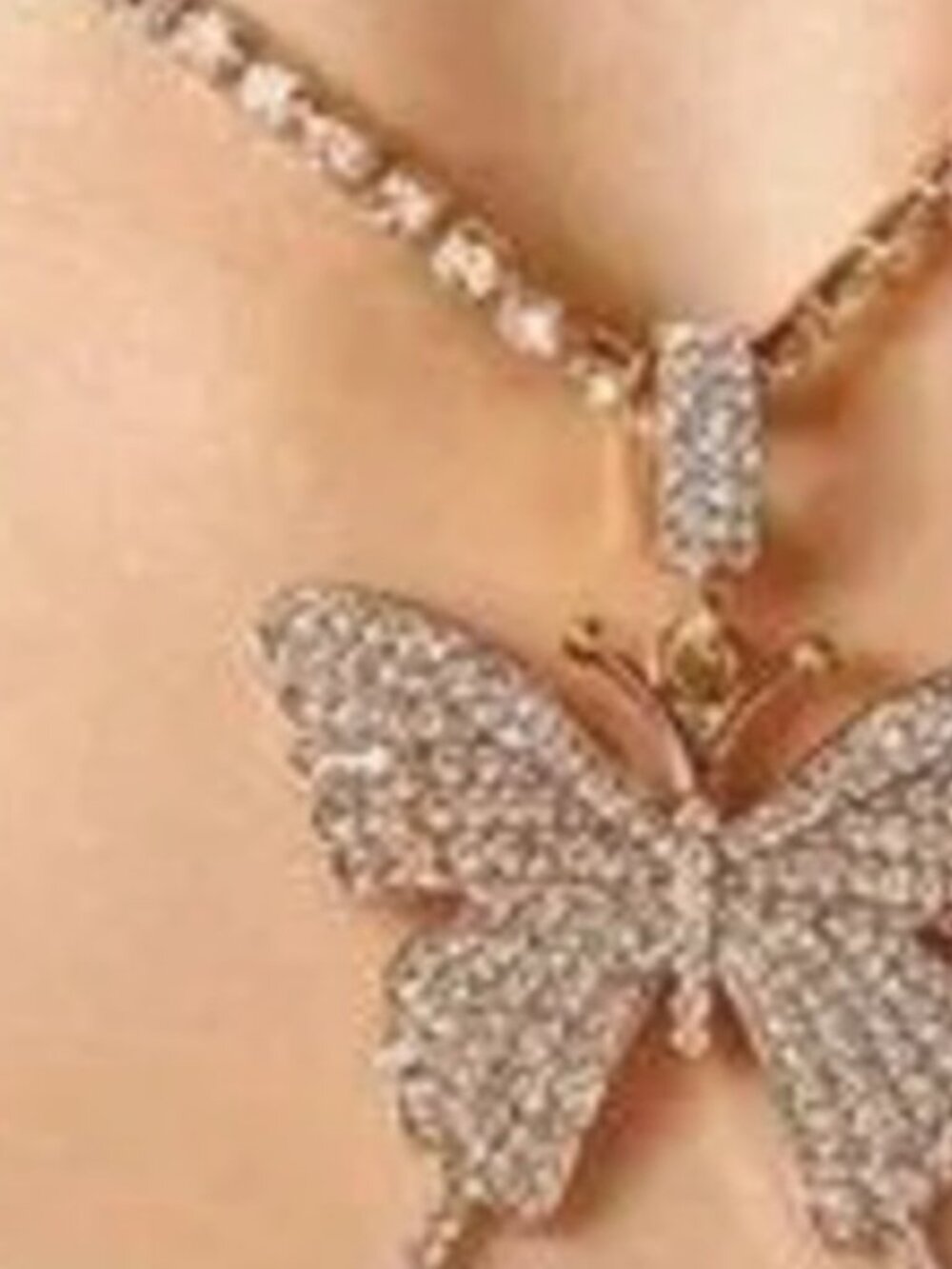 Gold Plated Stainless Steel CZ Butterfly Pendant Necklace - Picture 1 of 1